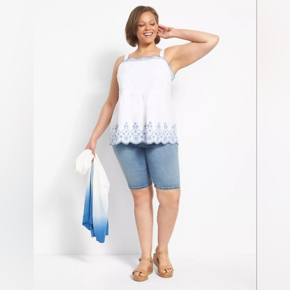 Lane Bryant Classic Square-Neck Peplum Eyelet Tank. Size 22 - Picture 2 of 6